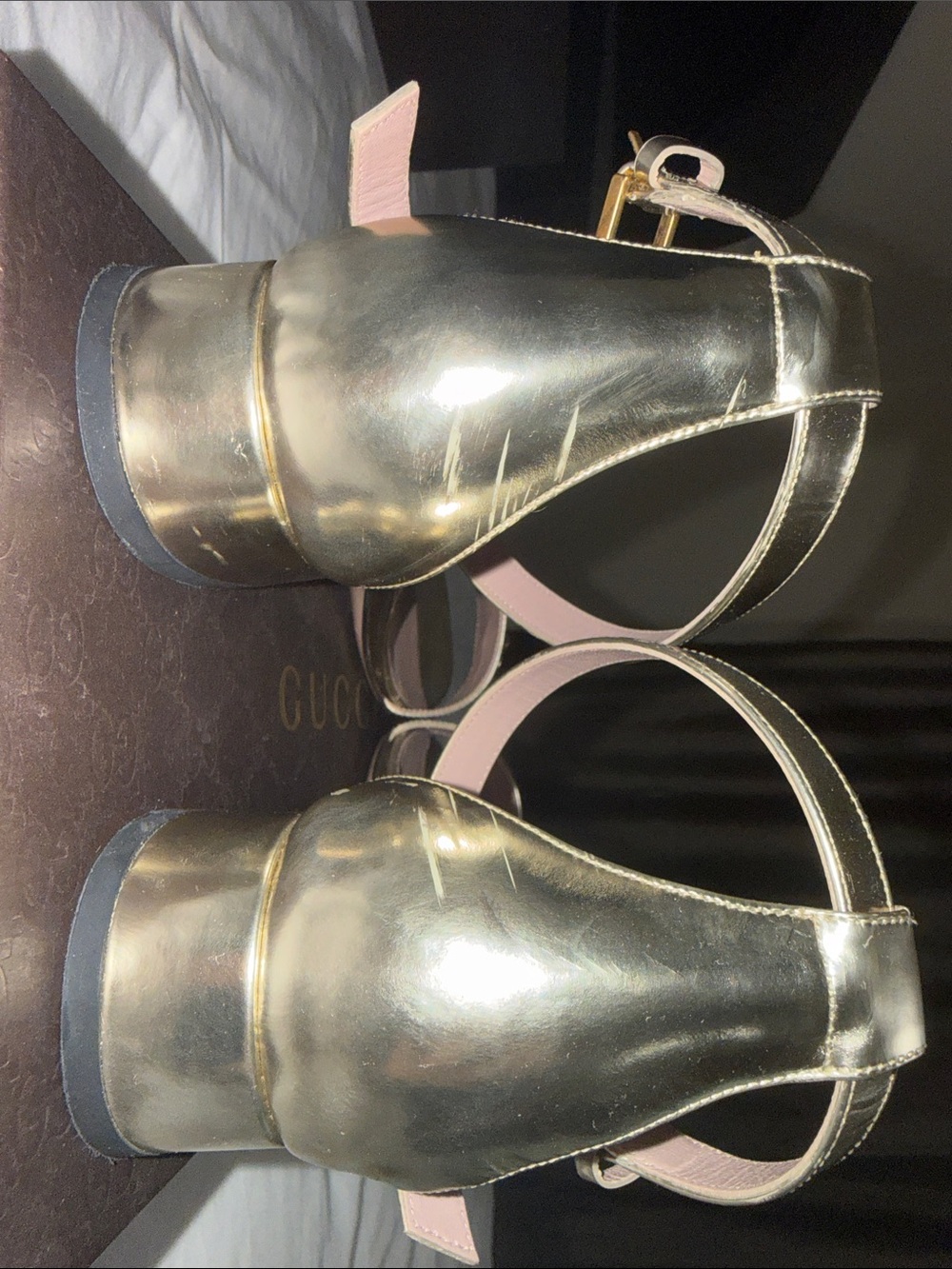 Gucci Metallic champagne Gold Slingback Sandals with Horsebit Detail. Size 39,5 - Picture 3 of 8